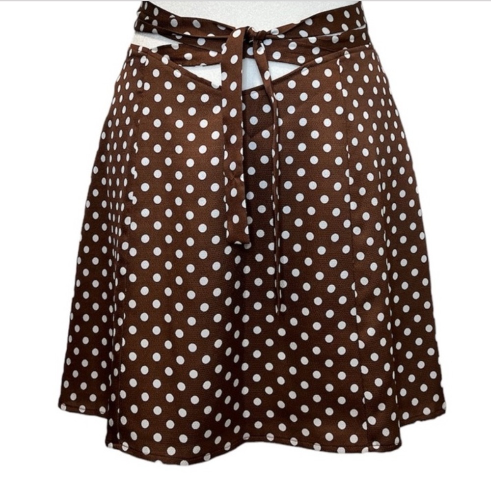 NWT Gianni Bini Silk Polka Dot Brown Skirt with Tie Up Waist